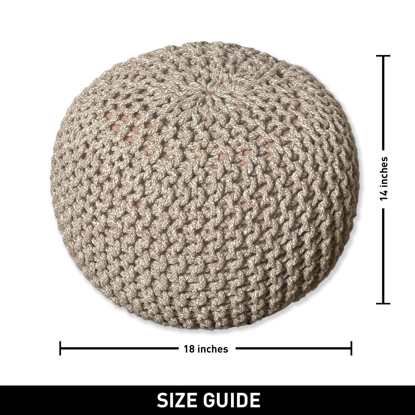 Crochet Cotton Dori Pouf - Ivory-Beige, 18"x18"x14"