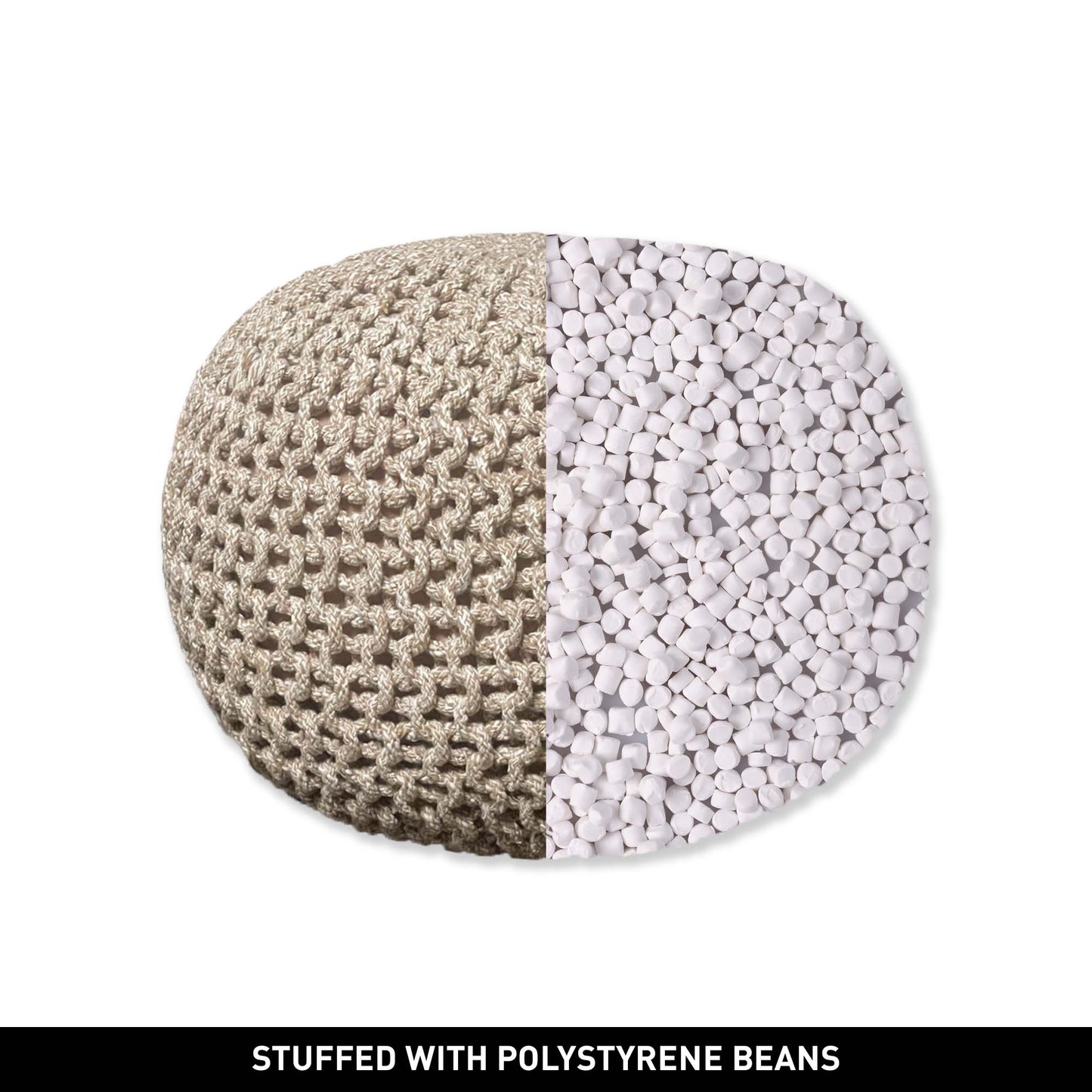 Crochet Cotton Dori Pouf - Ivory-Beige, 18"x18"x14"