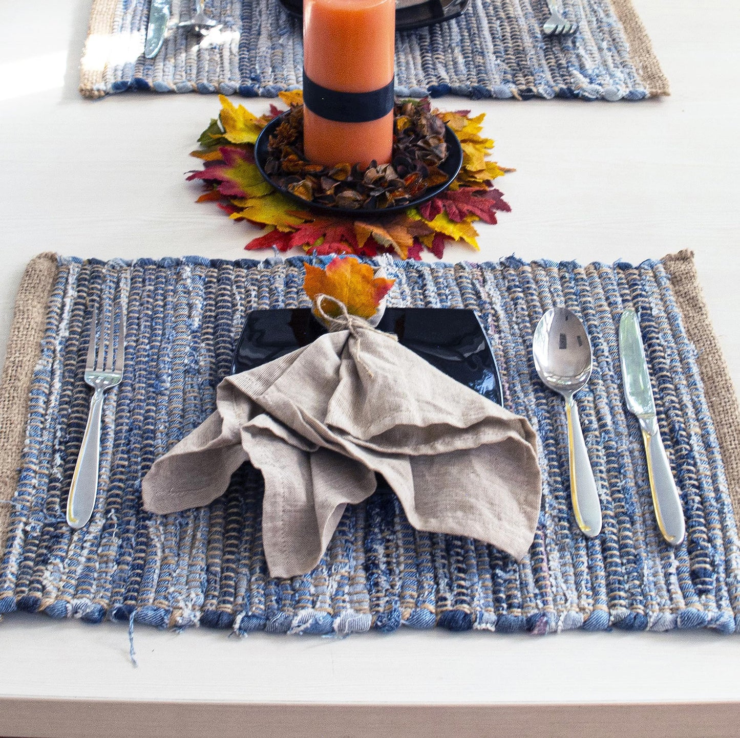 Denim Jute Placemat Set Of 4 - Denim Jute, 14''x19''