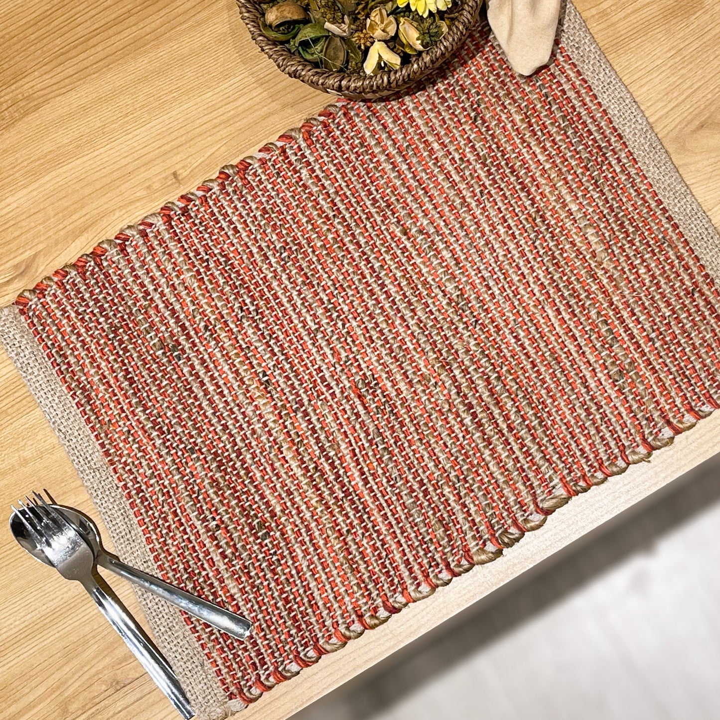 Ombre Placemats Set Of 4, Jute &Rust Orange, 13x19 Inch