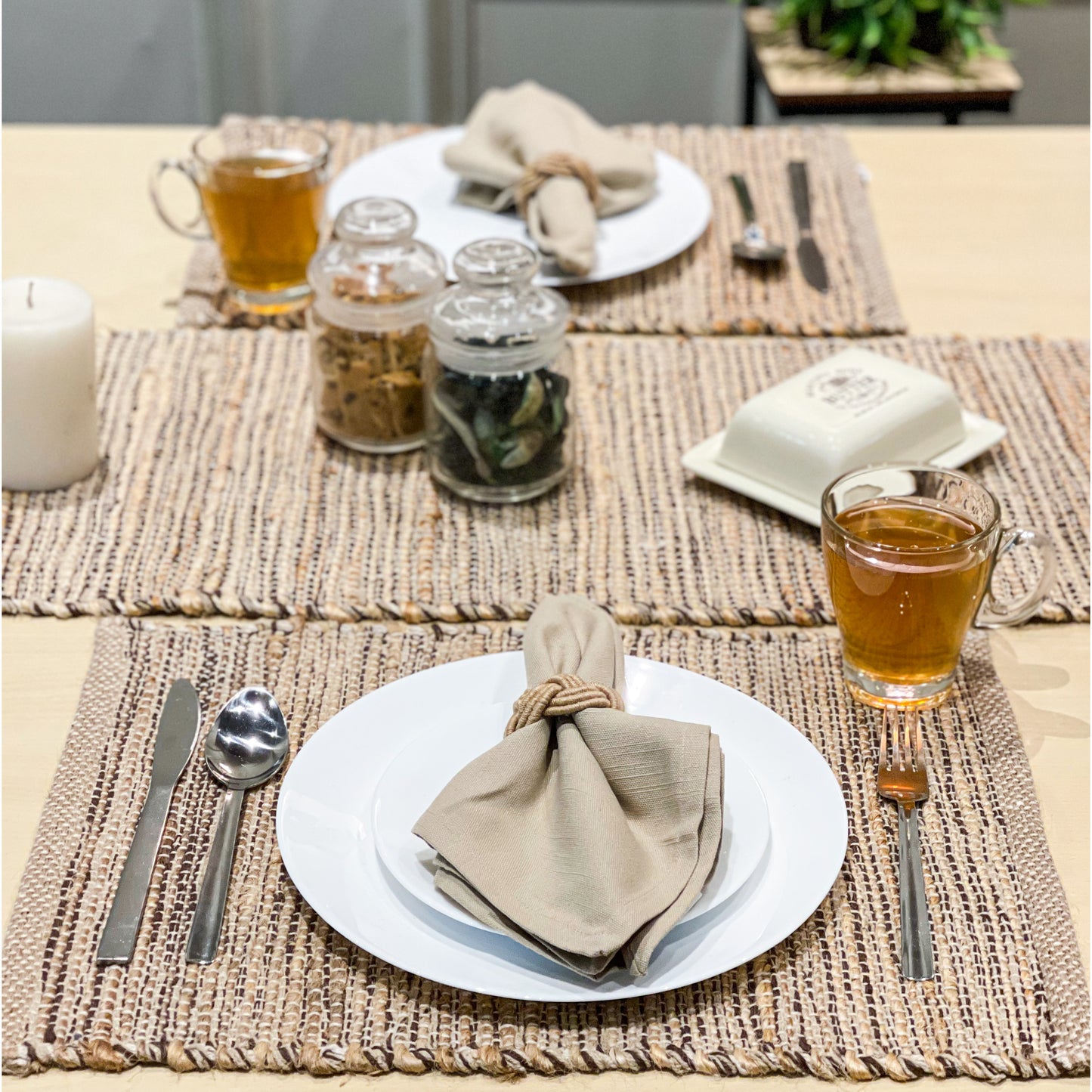 Ombre Placemats Set Of 4, Jute & Brown, 13x19 Inch