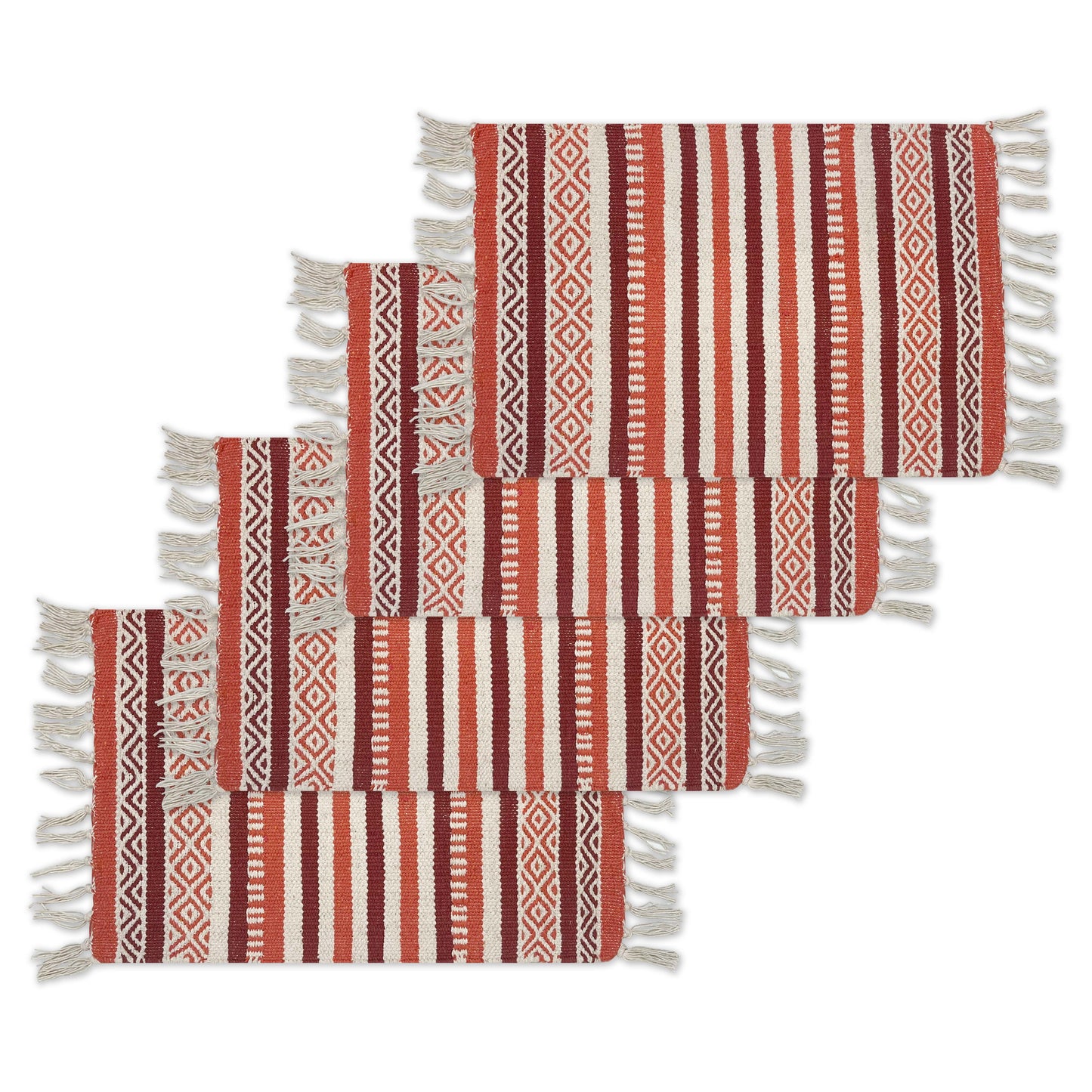 Laguna Placemat, Set of 4 Rust Orange Placemats, 13x19 In, Upcycled Cotton