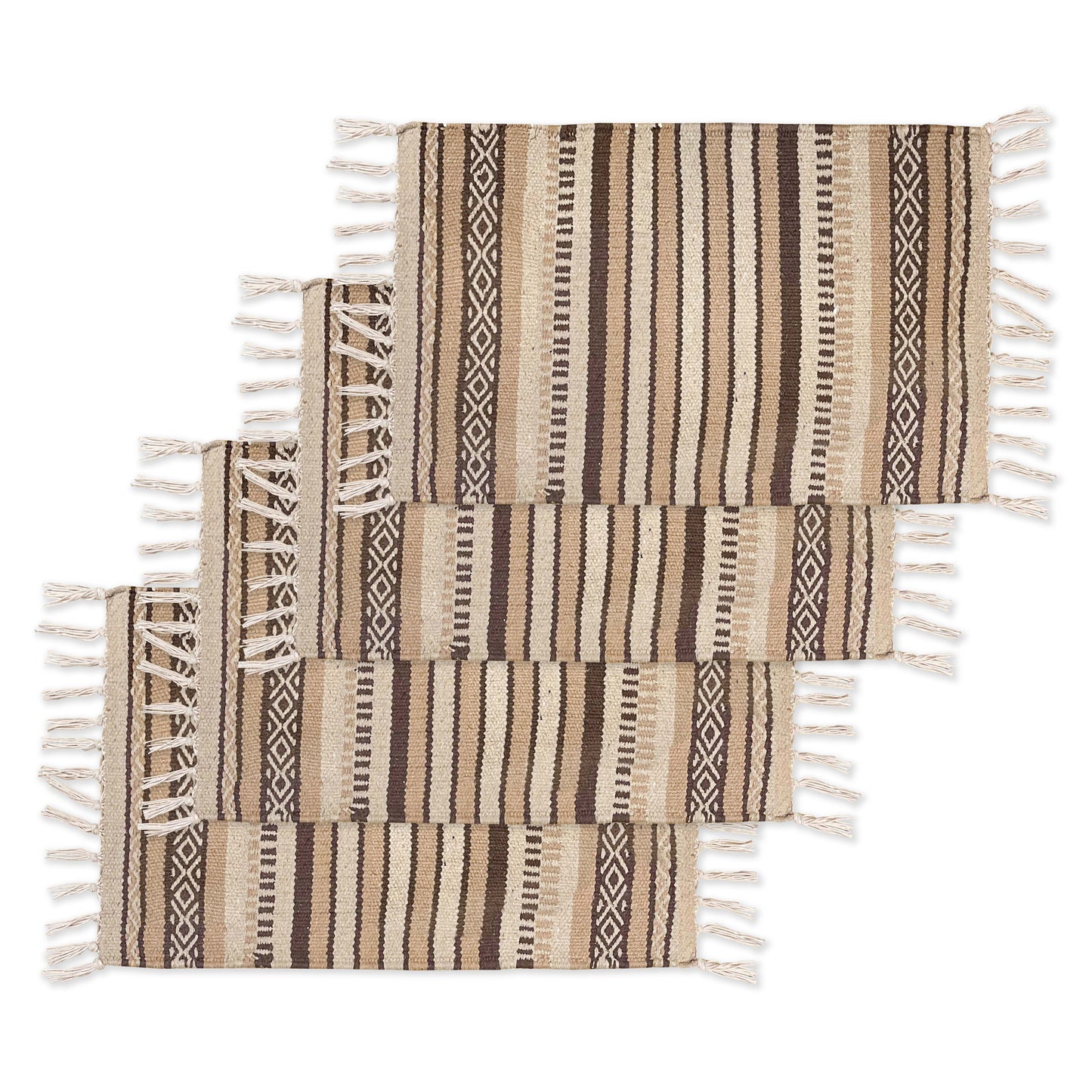 Laguna, Set of 4 Tonal Browns Placemats, 13x19 In, Upcycled Cotton