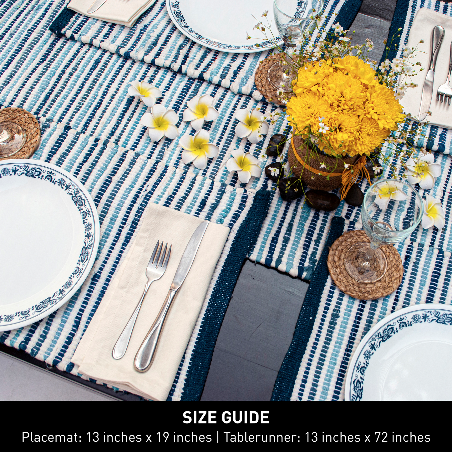 Coastal Placemats Set Of 4 - Beige/Gray/White, 13''x19''
