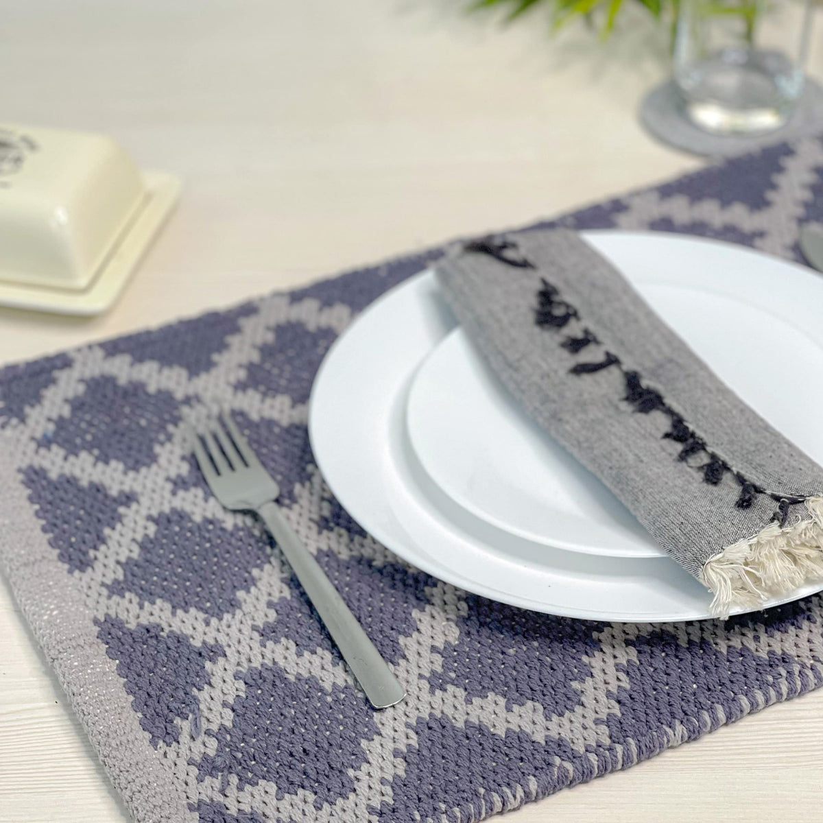 Morocco Placemats Set Of 4 - Gray/White, 13''x19''