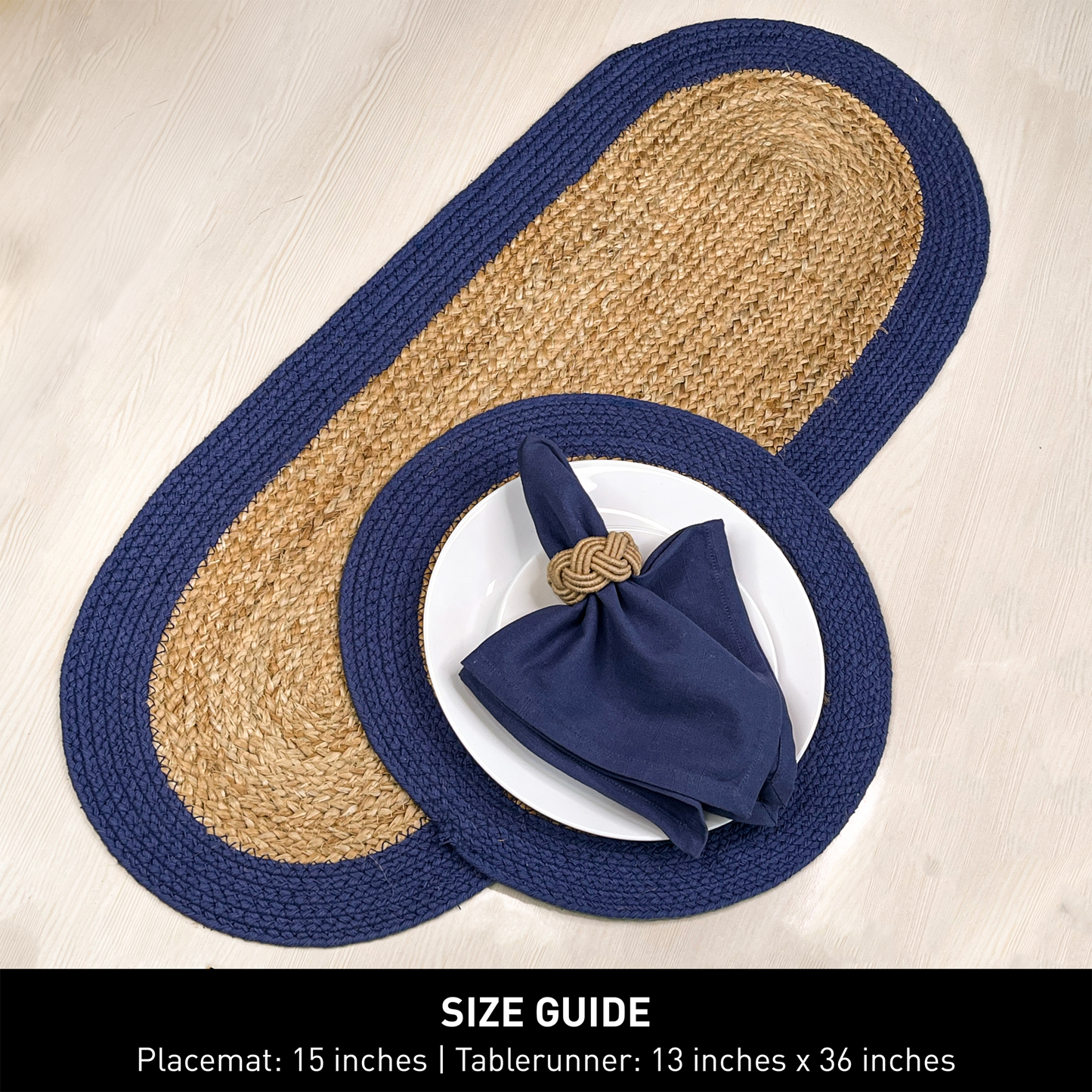 VERONA ROUND BORDER PLACEMATS SET OF 4, NAT-NAVY, 15''x15''