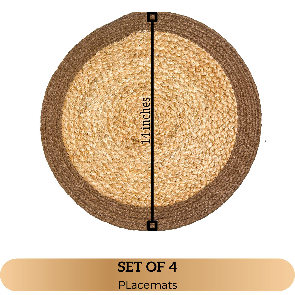 Verona Round Border Placemats Set Of 4 - Natural/Brown, 14" Rnd.