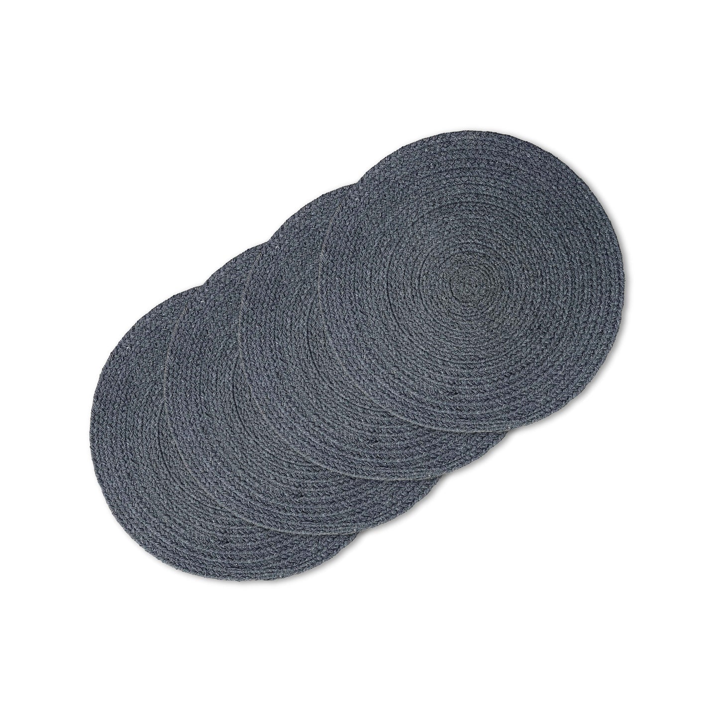 COTTON BRAIDED ROUND PLACEMATS SET OF 4, CHARCOAL, 15'‰۪x15''