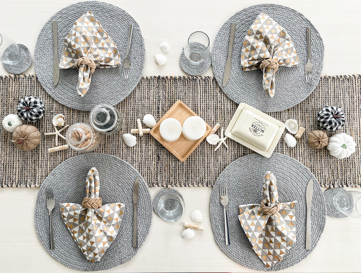 COTTON BRAIDED ROUND PLACEMATS SET OF 4, LT. GREY, 15''x15''