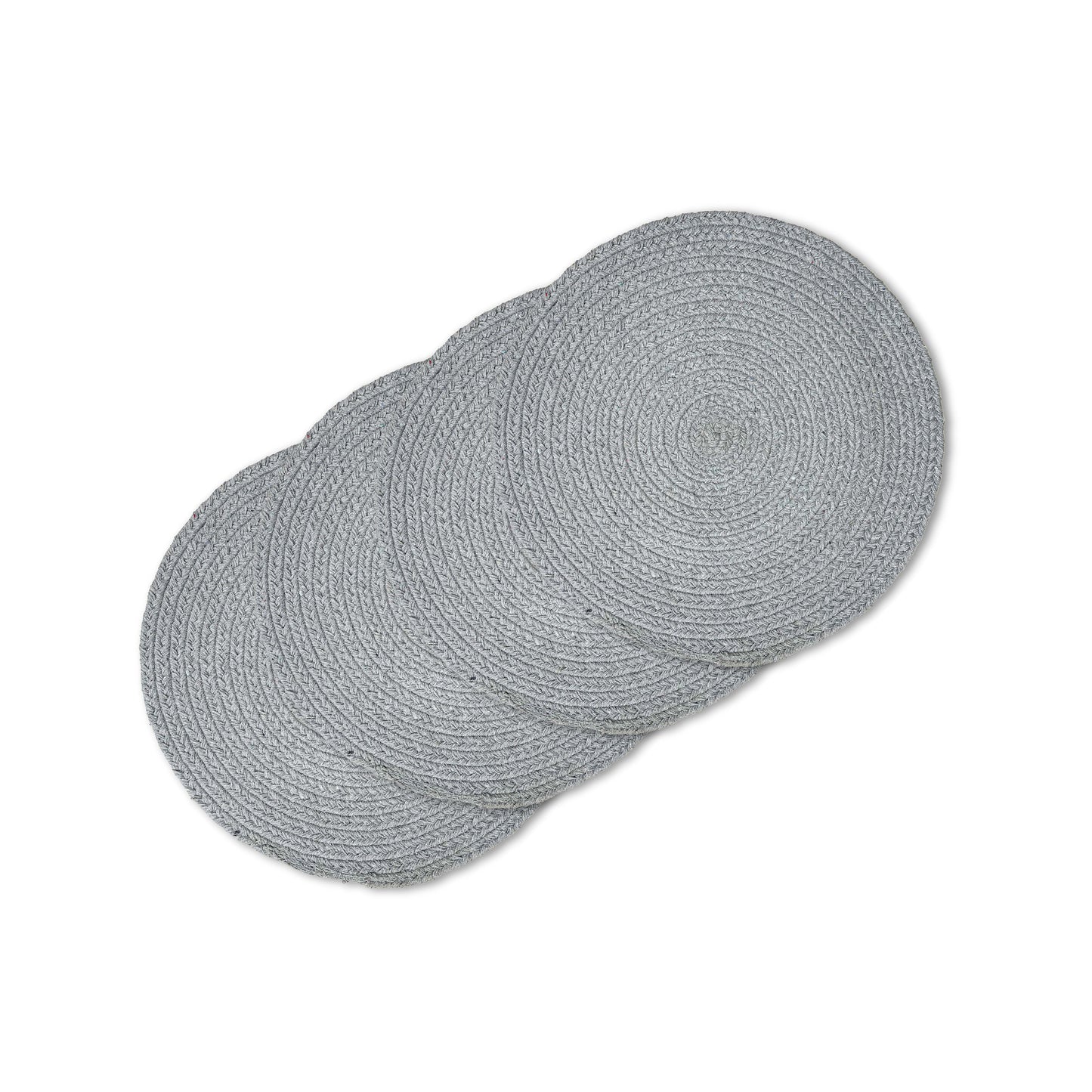 COTTON BRAIDED ROUND PLACEMATS SET OF 4, LT. GREY, 15''x15''