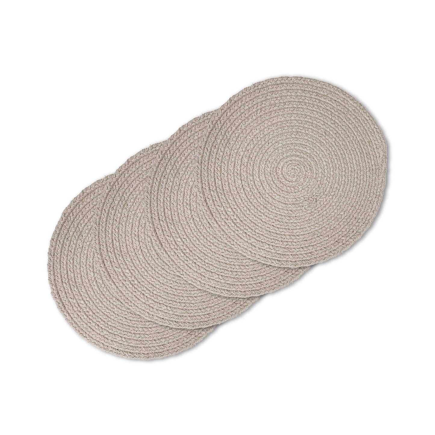 COTTON BRAIDED ROUND PLACEMATS SET OF 4, BEIGE, 15''x15''