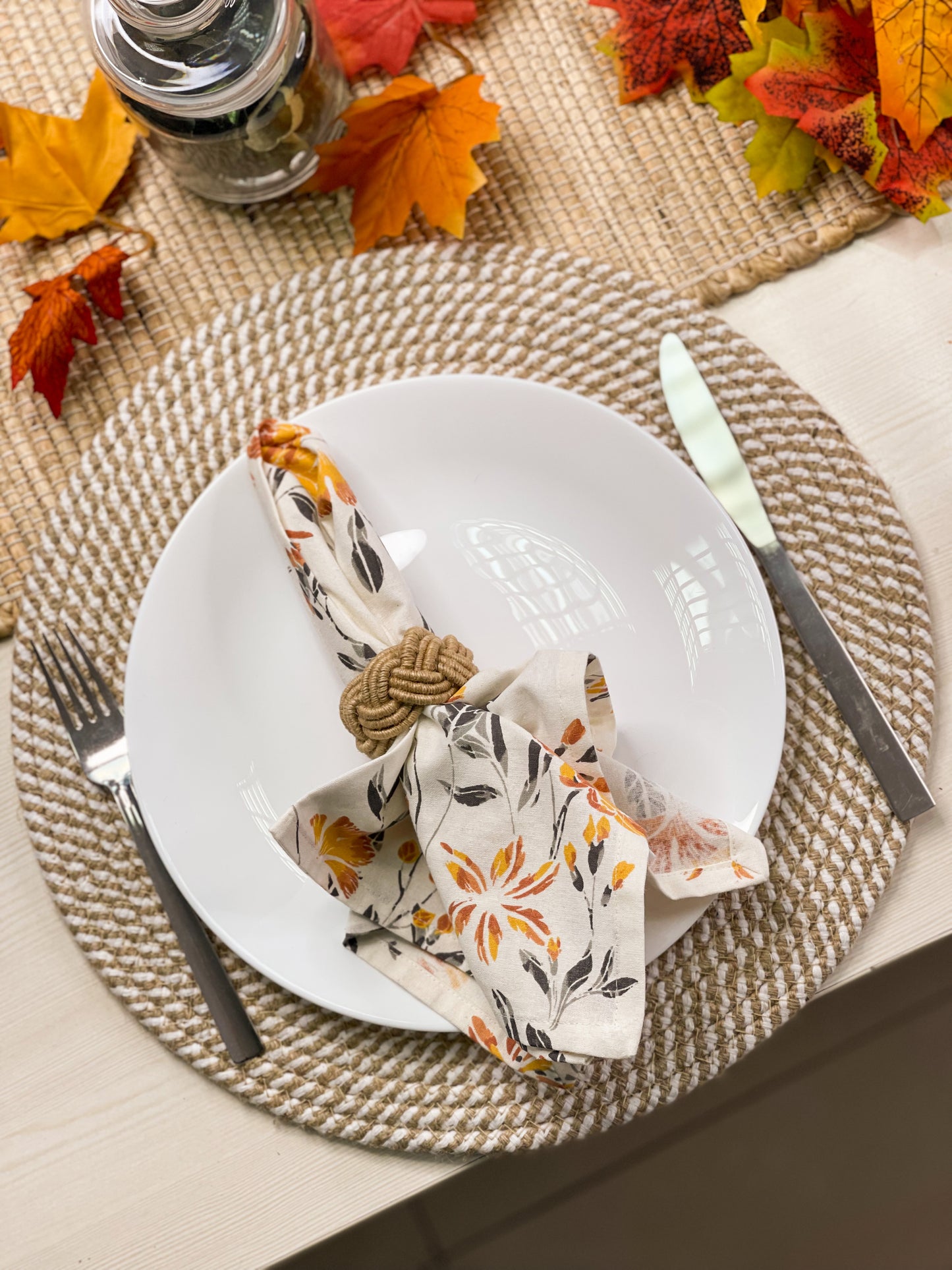 JUTE/COTTON ROUND PLACEMATS SET OF 4, NAT-WHITE, 13''x13''