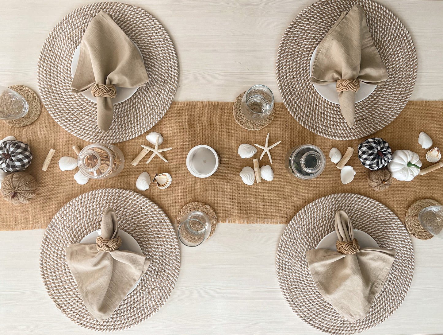 JUTE/COTTON ROUND PLACEMATS SET OF 4, NAT-WHITE, 13''x13''