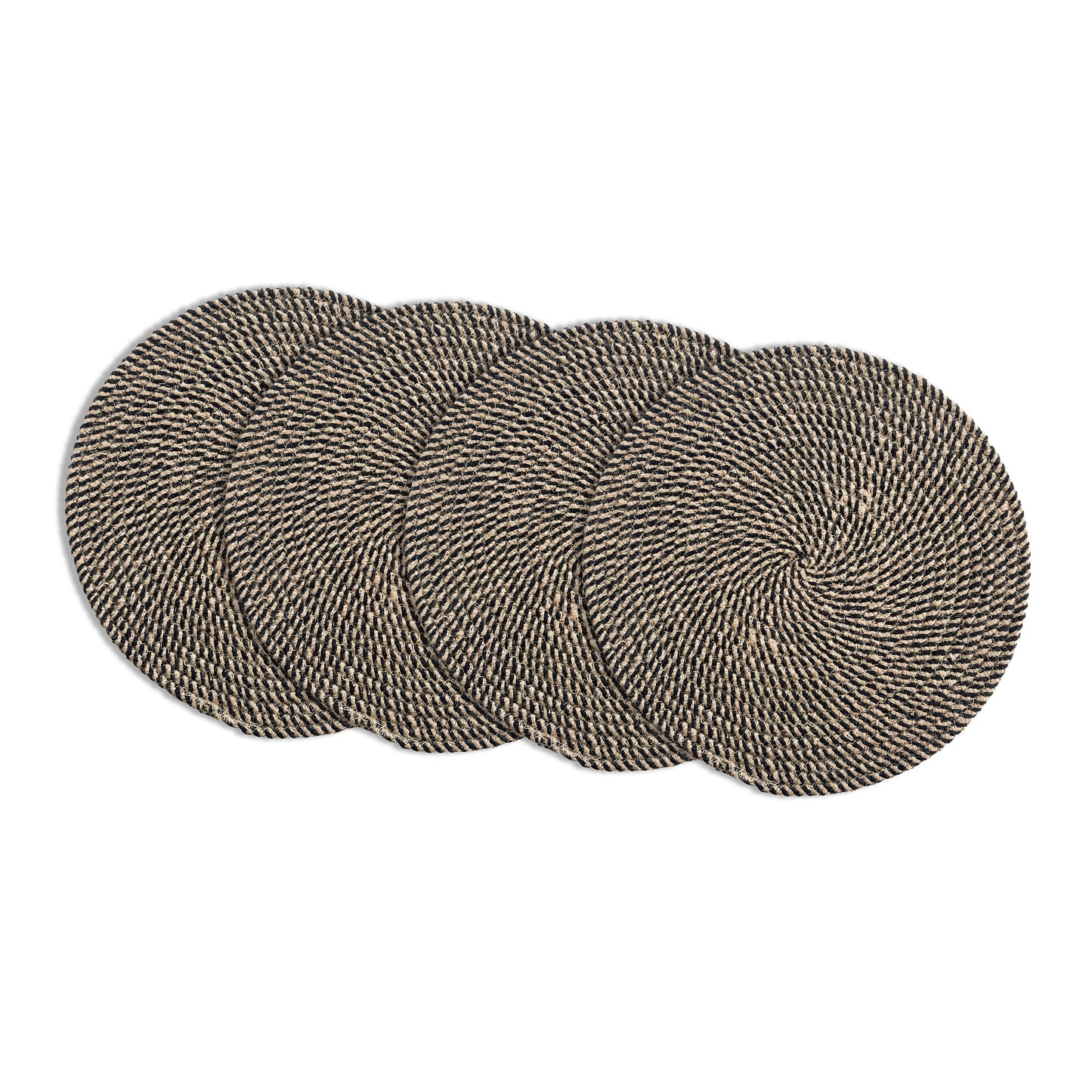 JUTE/COTTON ROUND PLACEMATS SET OF 4, NAT-BLACK, 15''x15''