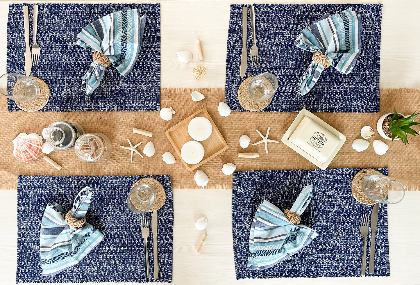 HONEYCOMB PLACEMATS SET OF 6, Blues, 13''x19''.
