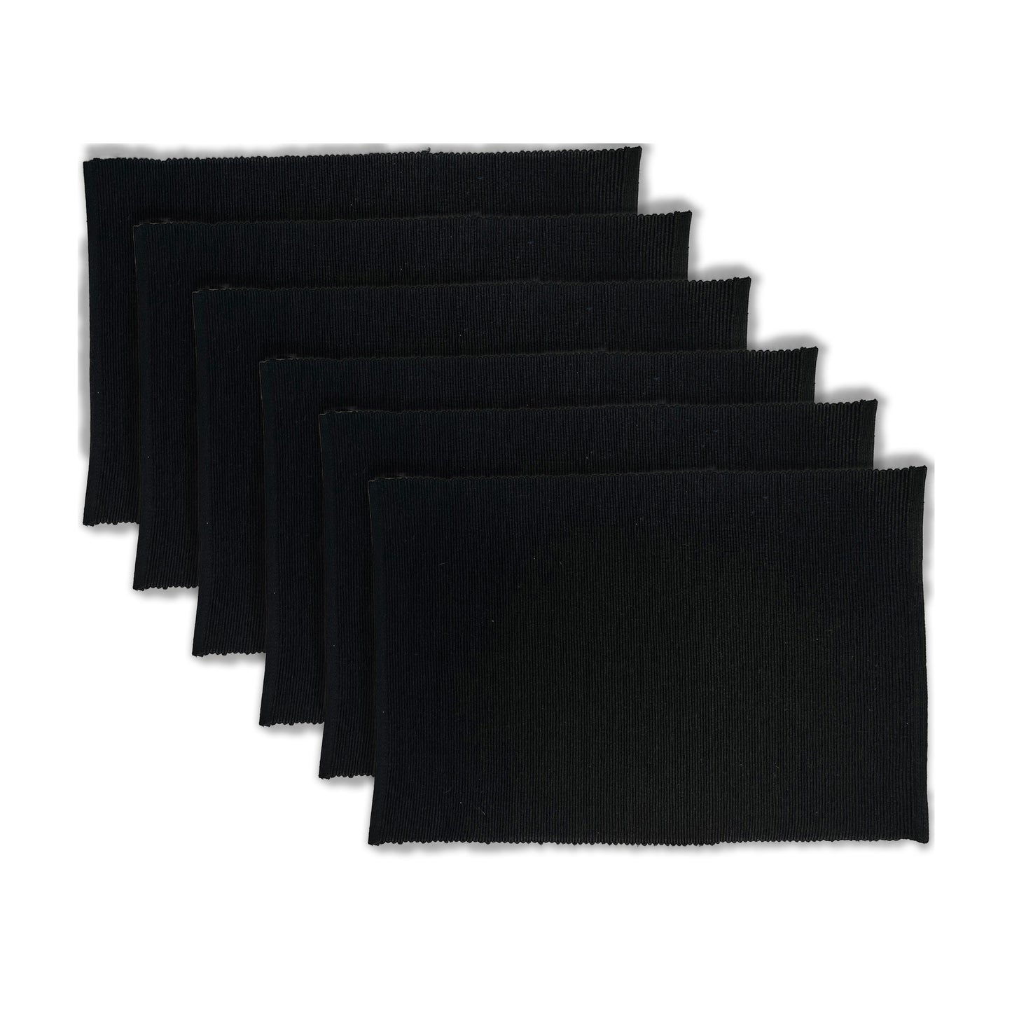 CLASSIC RIBBED PLACEMATS SET OF 6, 13''x19'', Black