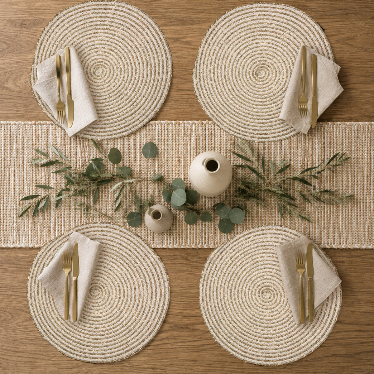 Seagrass Spiral Placemat Set of 4 - Natural-Ivory, 14'' Rnd.