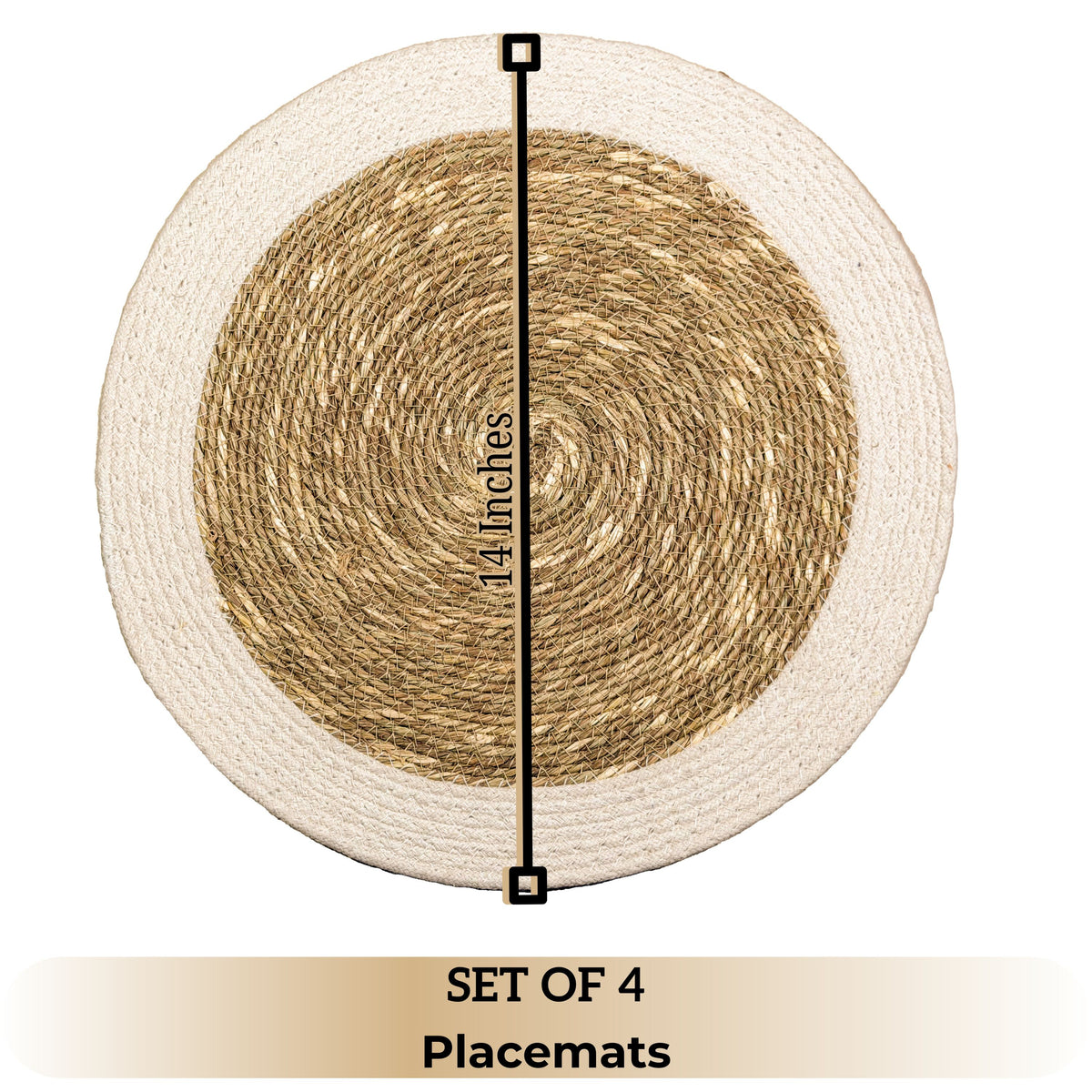 Seagrass Border Placemat Set of 4 - Natural-Ivory, 14'' Rnd.