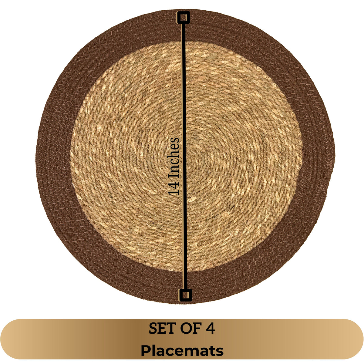 Seagrass Border Placemat Set of 4 - Natural-Brown, 14'' Rnd.