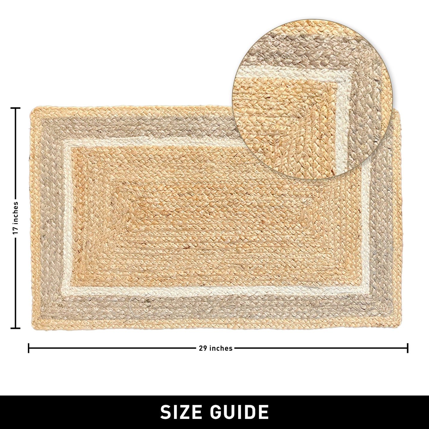 BRAIDED JUTE BORDER RUG, NATURAL JUTE-IVORY, 18''x30''
