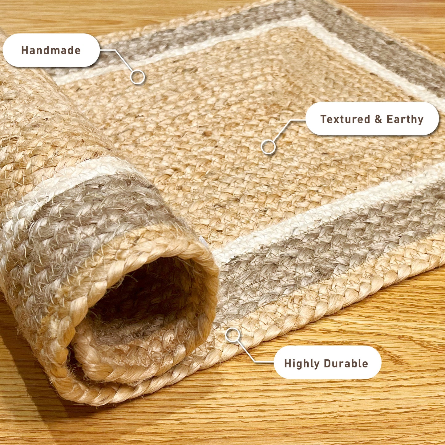 BRAIDED JUTE BORDER RUG, NATURAL JUTE-IVORY, 18''x30''
