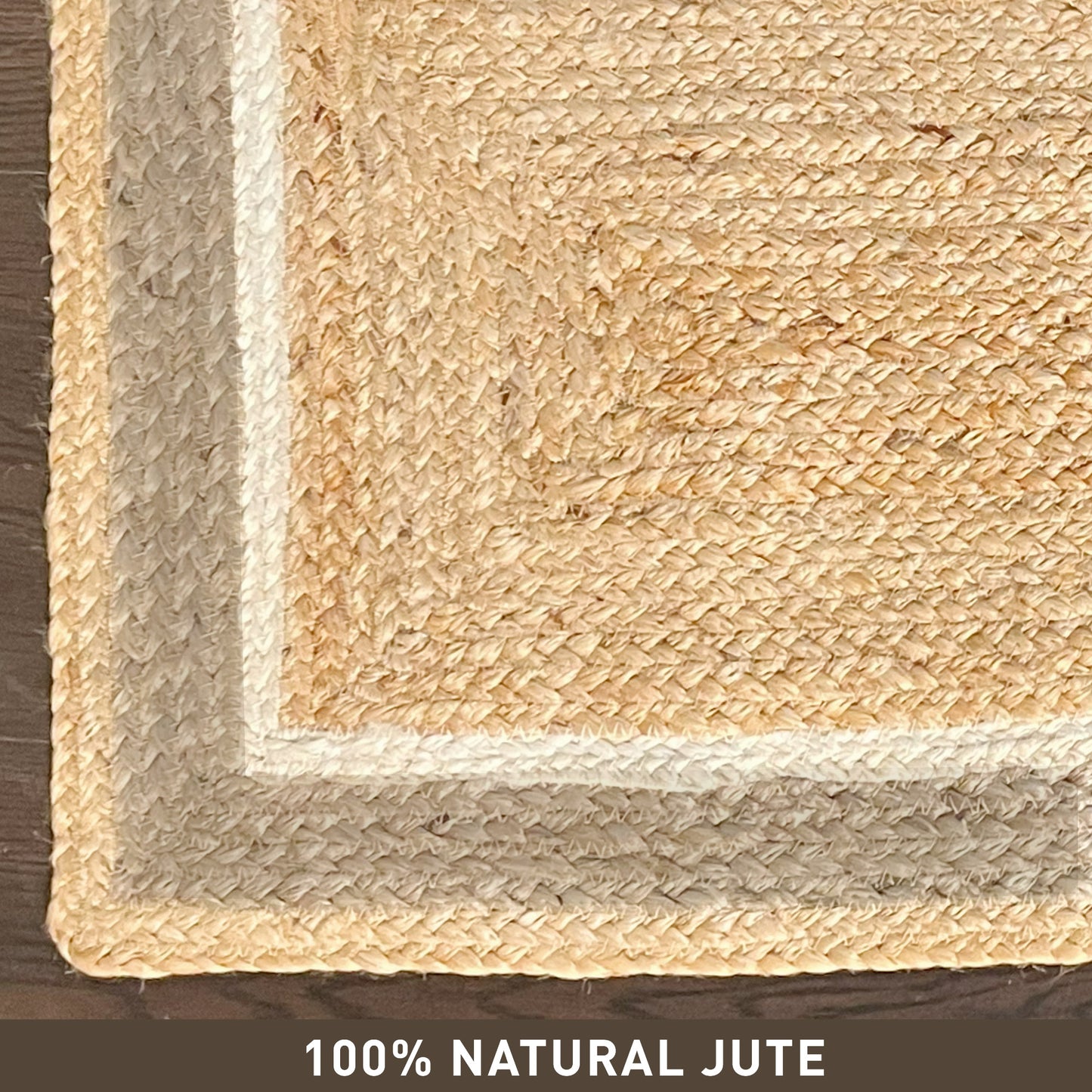BRAIDED JUTE BORDER RUG, NATURAL JUTE-IVORY, 18''x30''