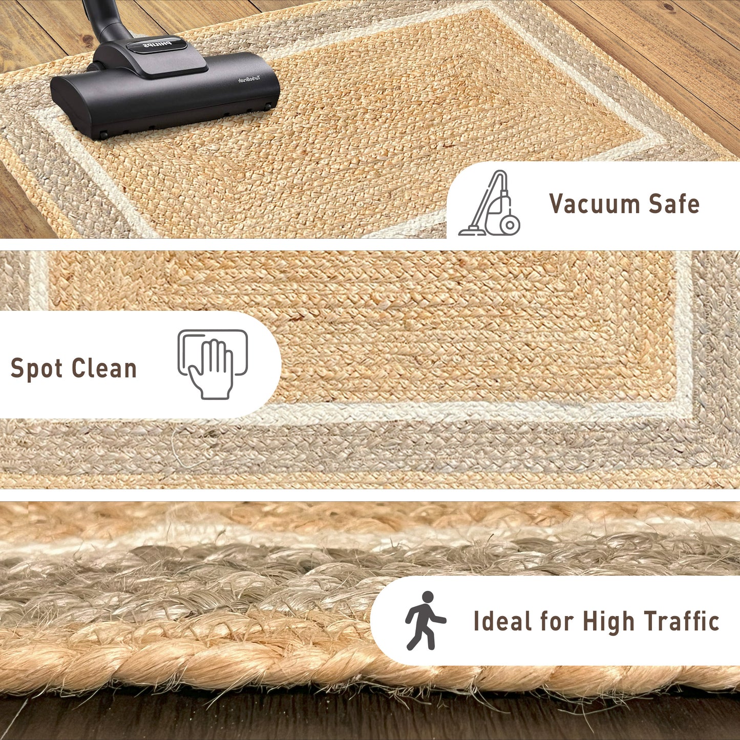 BRAIDED JUTE BORDER RUG, NATURAL JUTE-IVORY, 18''x30''
