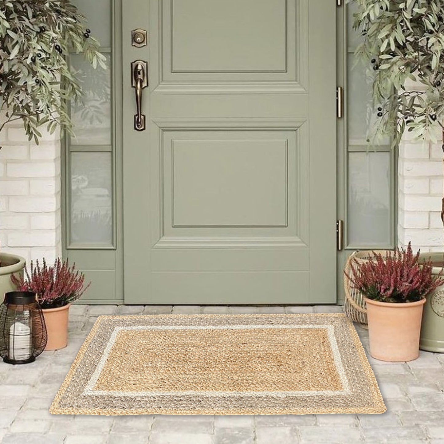 BRAIDED JUTE BORDER RUG, NATURAL JUTE-IVORY, 18''x30''