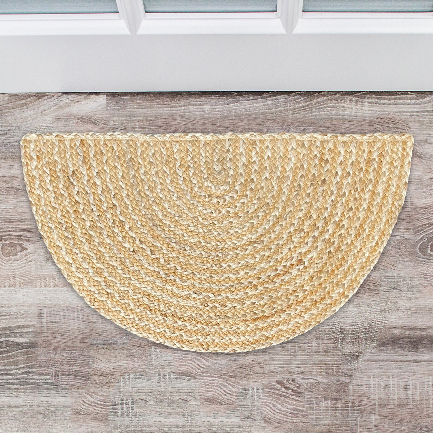 BRAIDED JUTE SEMICIRCLE RUG, NATURAL JUTE-IVORY, 18''x30''