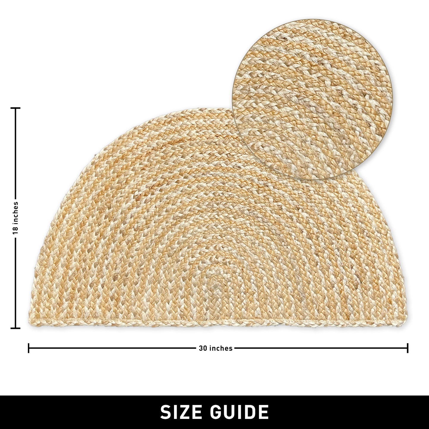 BRAIDED JUTE SEMICIRCLE RUG, NATURAL JUTE-IVORY, 18''x30''