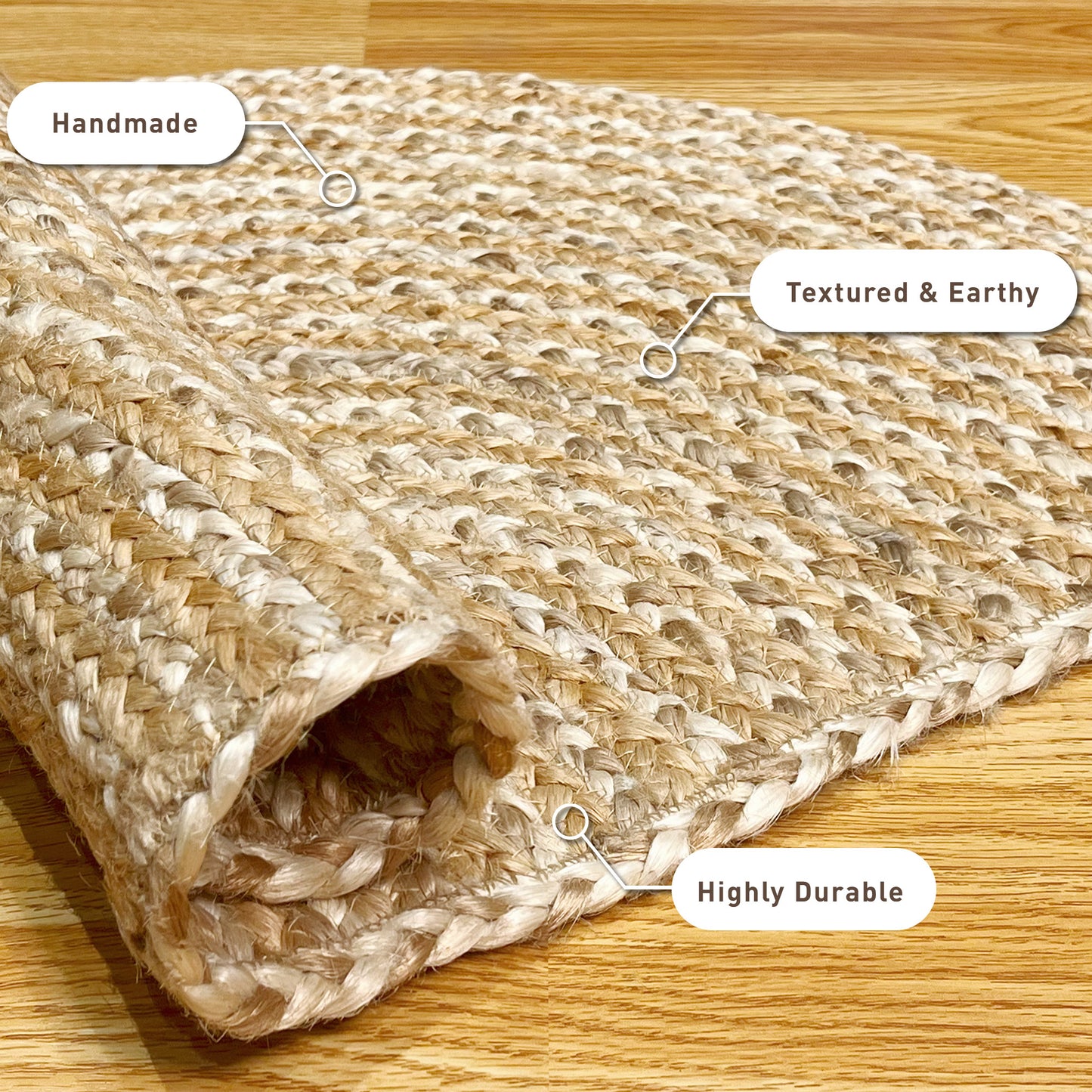 BRAIDED JUTE SEMICIRCLE RUG, NATURAL JUTE-IVORY, 18''x30''