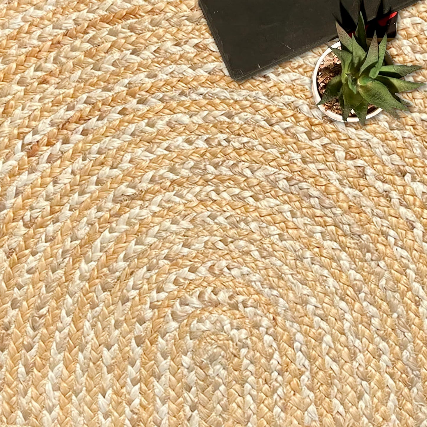 BRAIDED JUTE SEMICIRCLE RUG, NATURAL JUTE-IVORY, 18''x30''