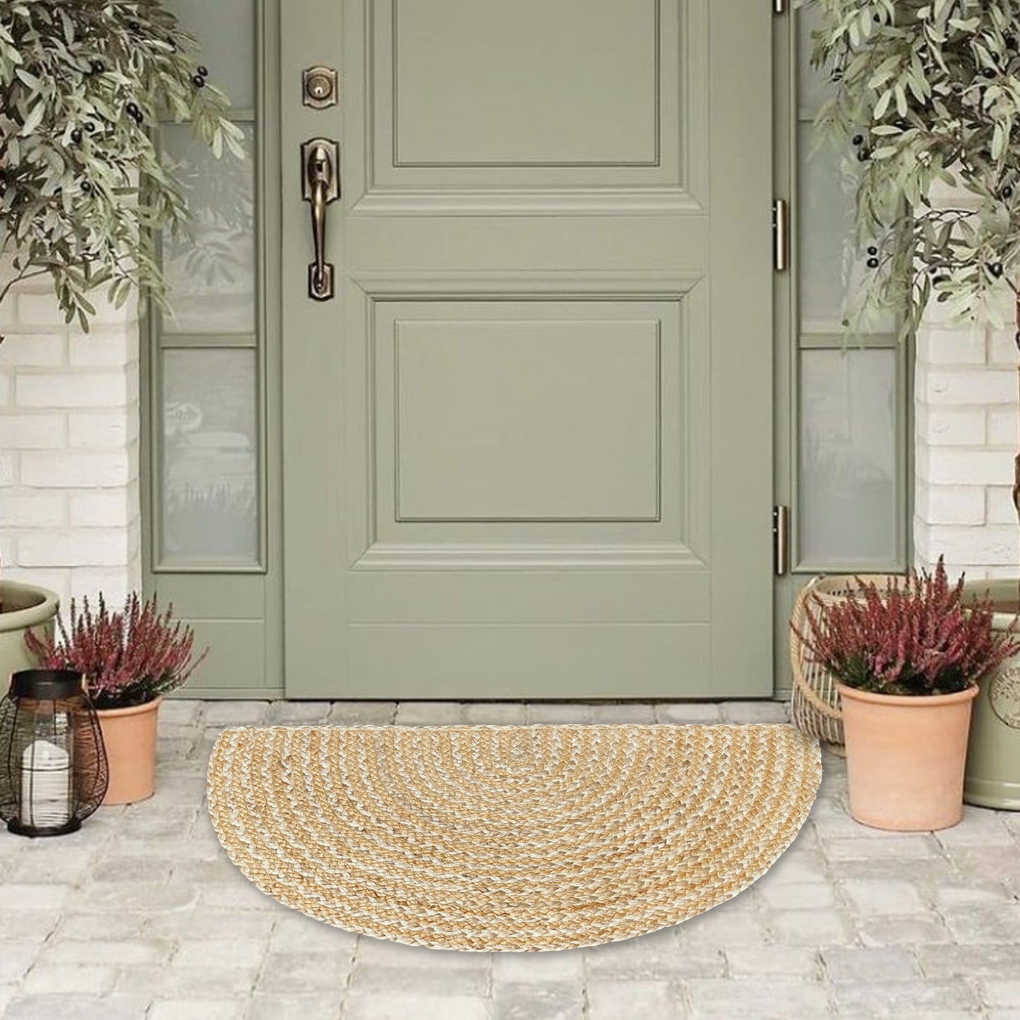 BRAIDED JUTE SEMICIRCLE RUG, NATURAL JUTE-IVORY, 18''x30''