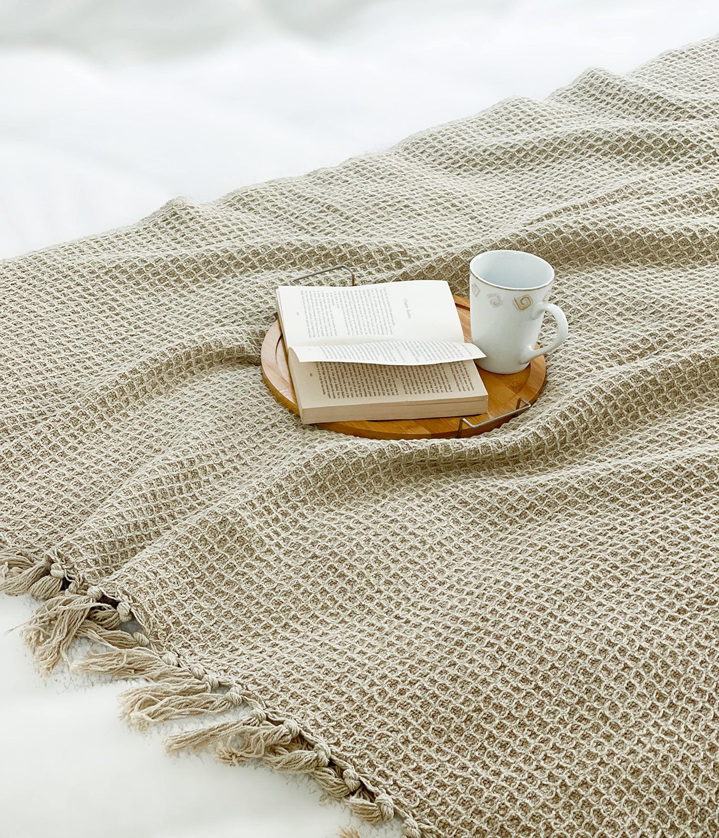 WAFFLE THROW, STONEWASH BEIGE, 50''x60''