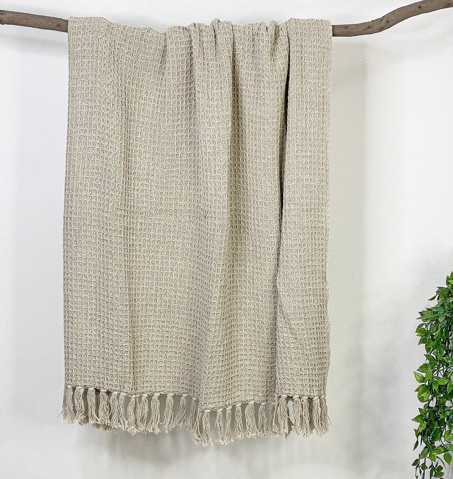 WAFFLE THROW, STONEWASH BEIGE, 50''x60''