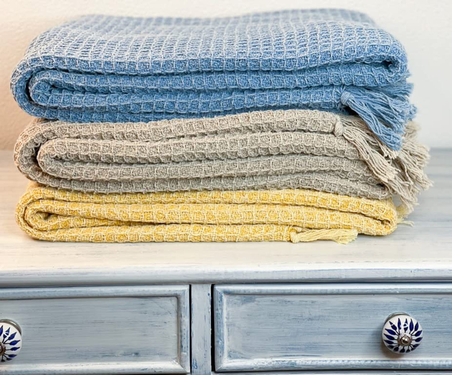 WAFFLE THROW, STONEWASH BEIGE, 50''x60''
