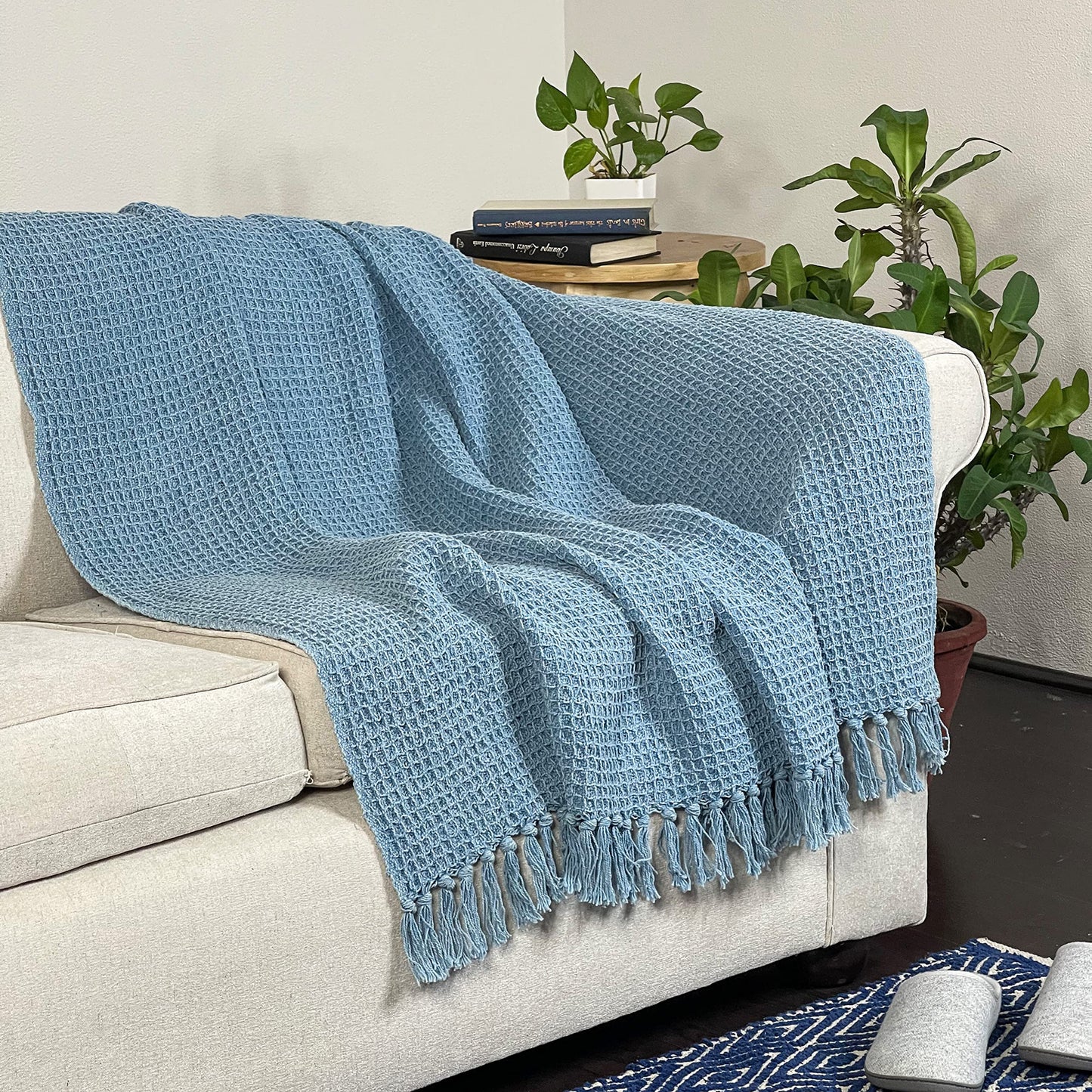 WAFFLE THROW, STONEWASH BLUE, 50''x60''
