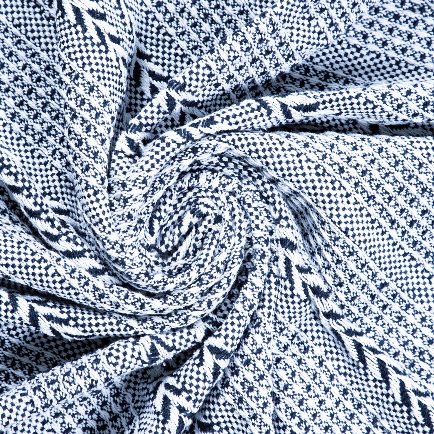 BRAIDED WAFFLE THROW, NAVY-WHITE, 50''x60''