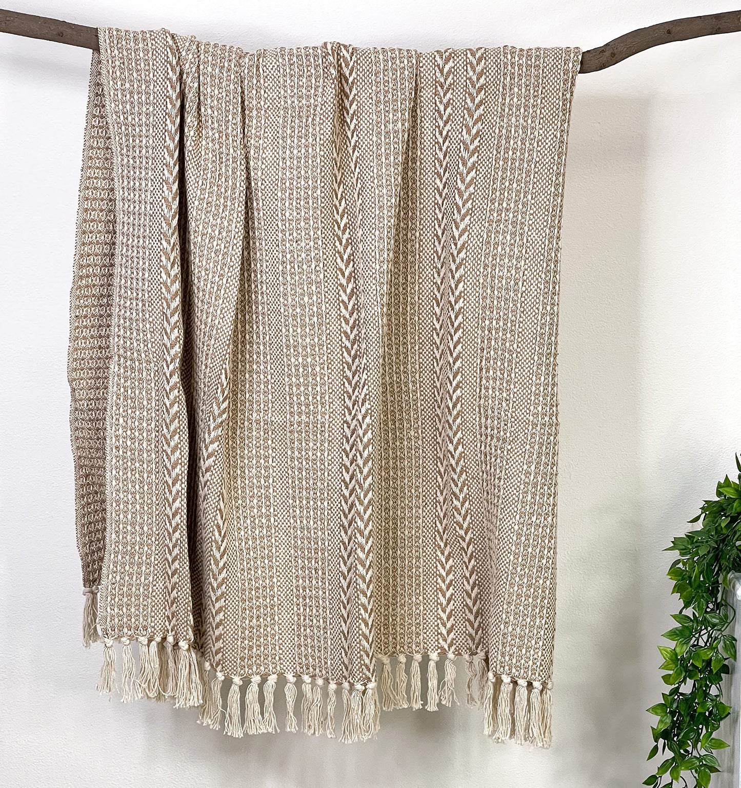 BRAIDED WAFFLE THROW, BEIGE-IVORY, 50''x60''