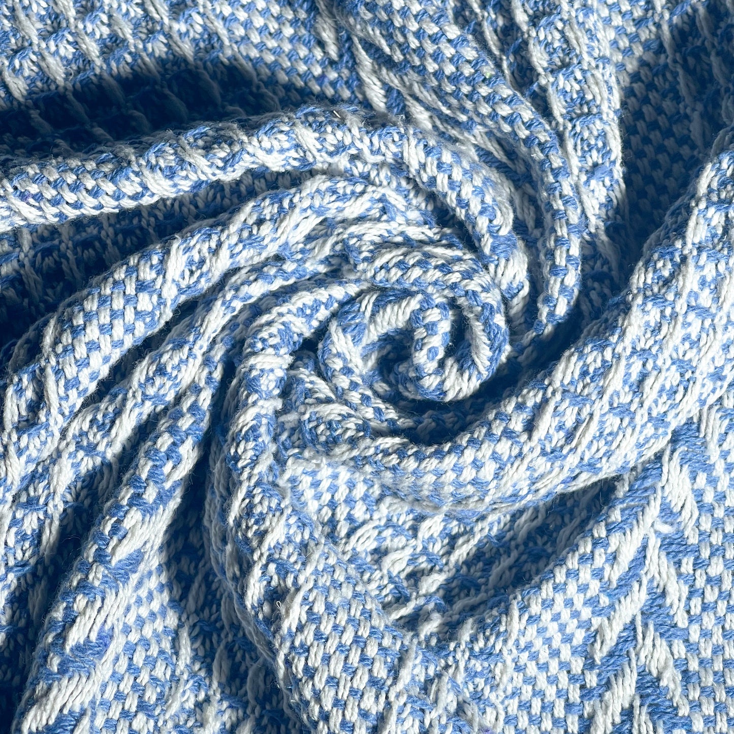 BRAIDED WAFFLE THROW, SKY BLUE-WHITE, 50''x60''