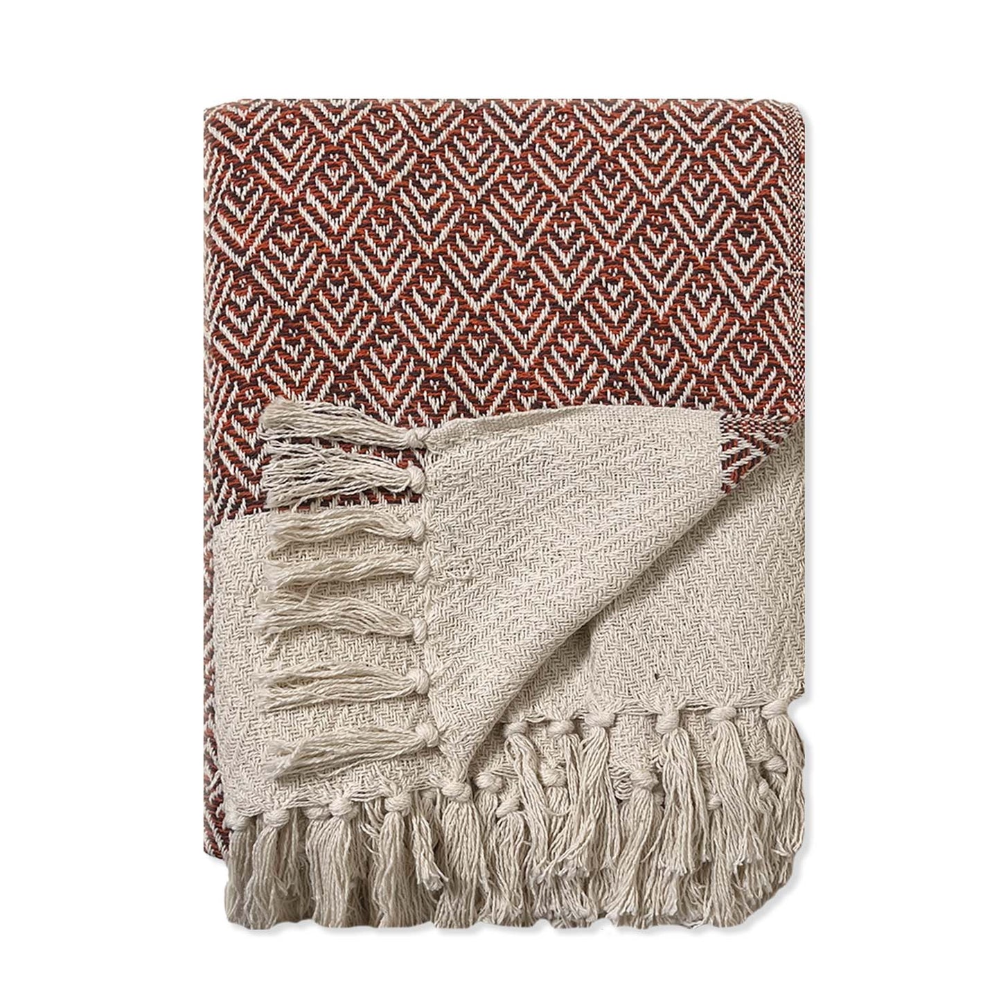 PEACOCK THROW, RUST-IVORY, 50''x60''