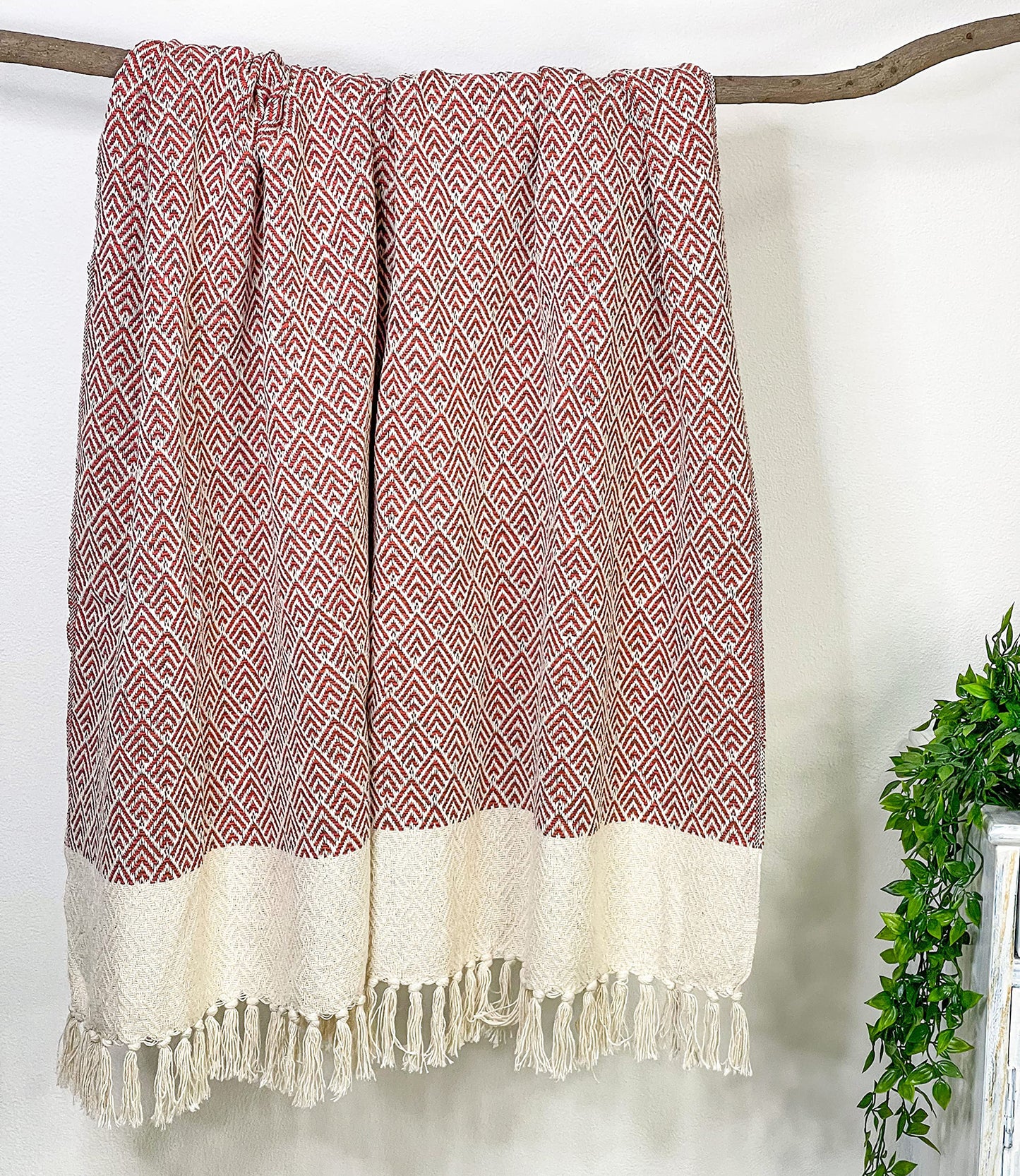 PEACOCK THROW, RUST-IVORY, 50''x60''