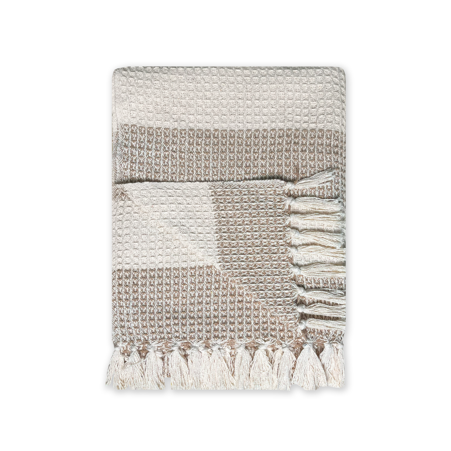 WAFFLE STRIPE THROW, BEIGE-IVORY, 50''x60''