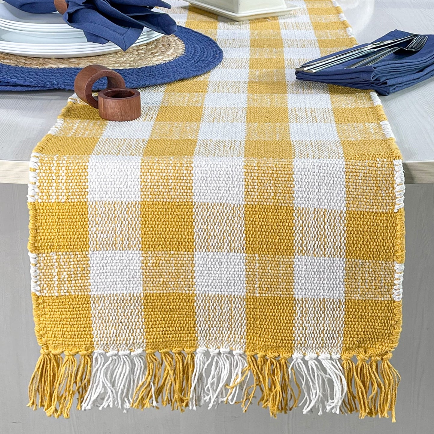 CHECK TABLE RUNNER, YELLOW-WHITE, 13''x72''.