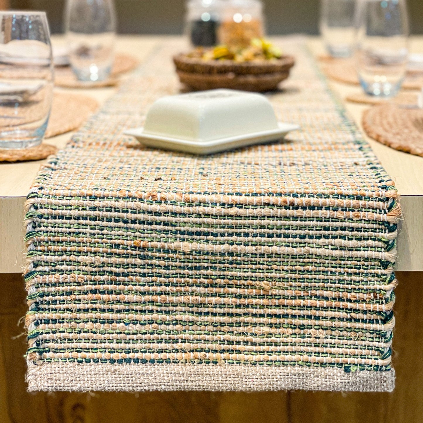 OMBRE TABLE RUNNER, NATURAL GREEN, 13" x 72"