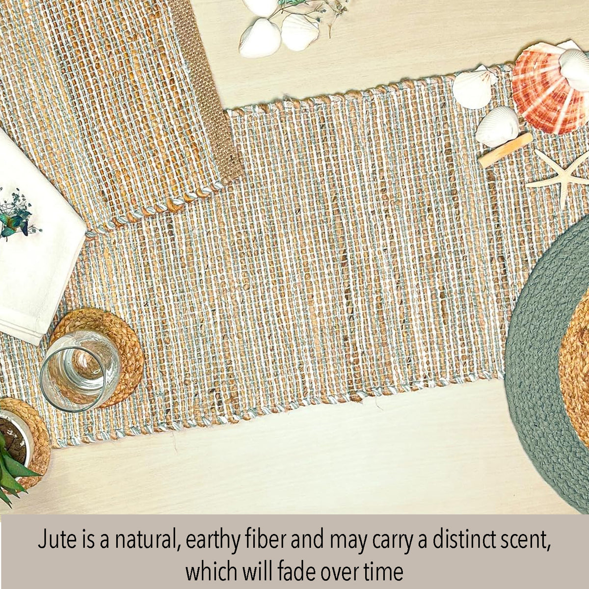 OMBRE TABLE RUNNER, NATURAL SAGE GREEN-WHITE, 13" x 72"