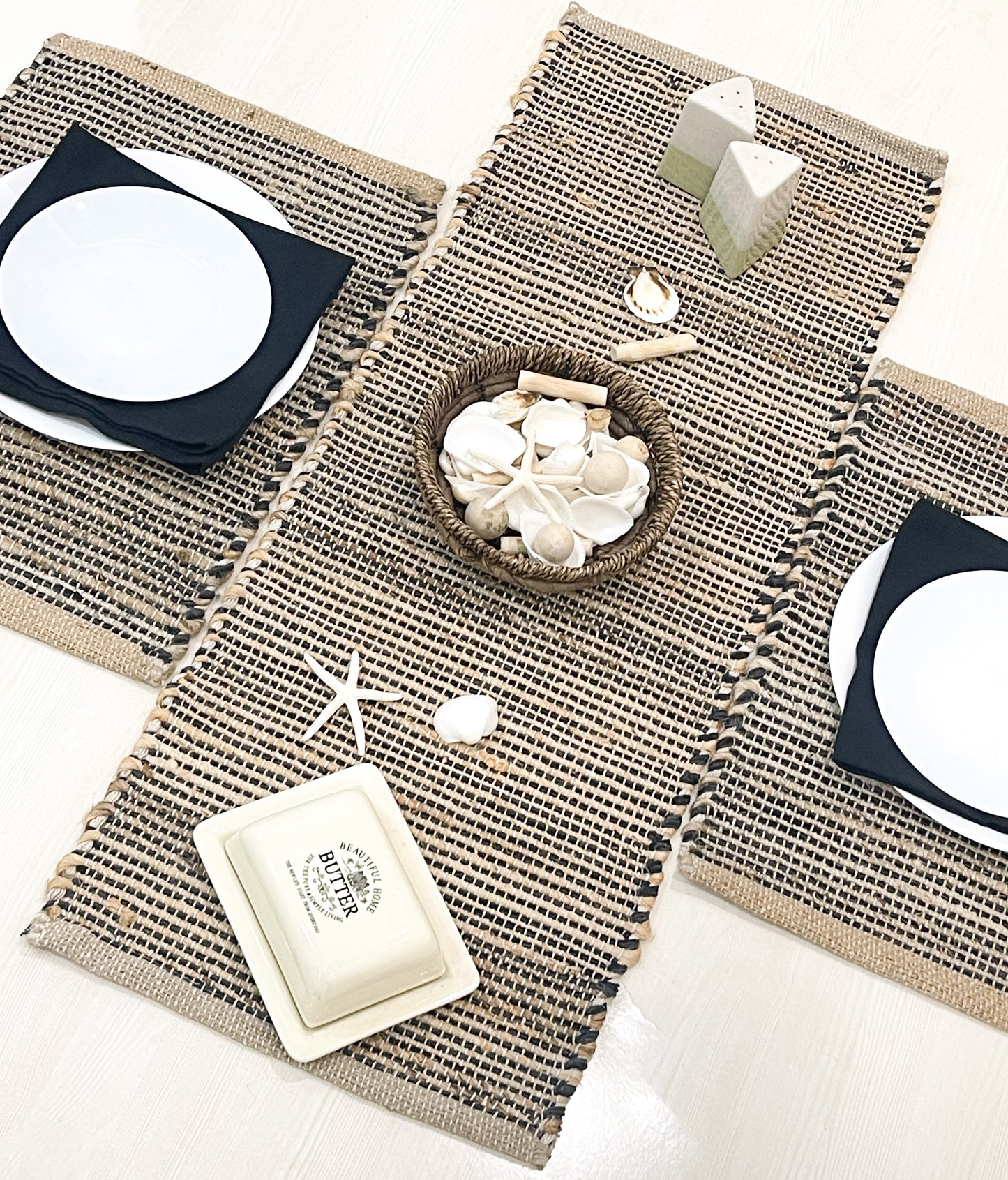 OMBRE TABLE RUNNER, NATURAL-GRAY CHARCOAL, 13''x48''.