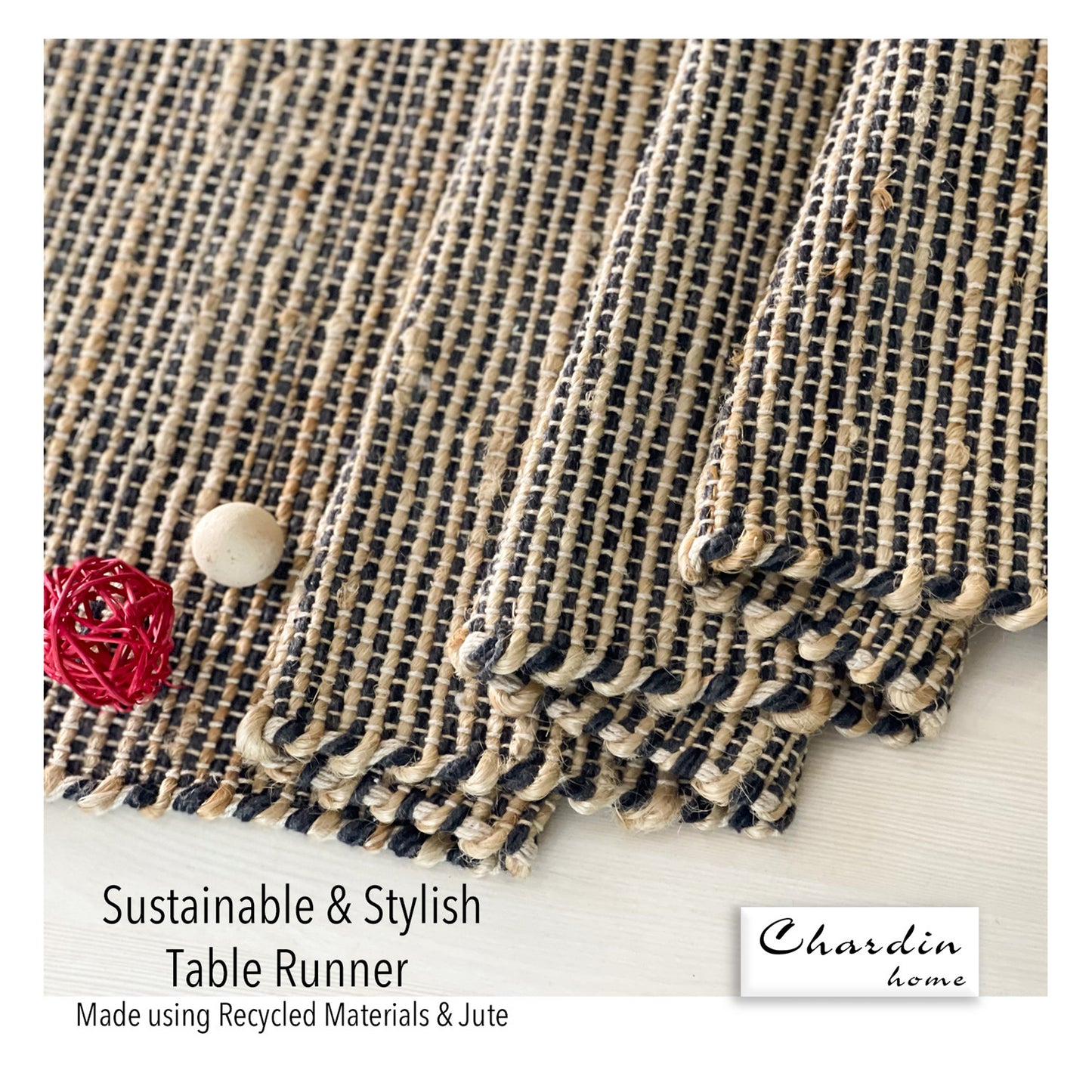 OMBRE TABLE RUNNER, NATURAL-GRAY CHARCOAL, 13''x48''.