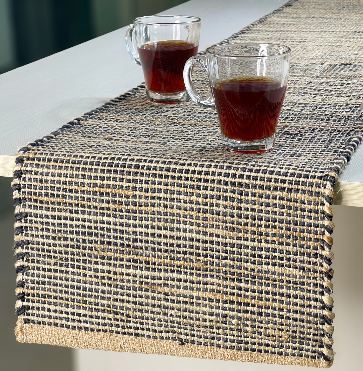 OMBRE TABLE RUNNER, NATURAL-GRAY CHARCOAL, 13''x90''.