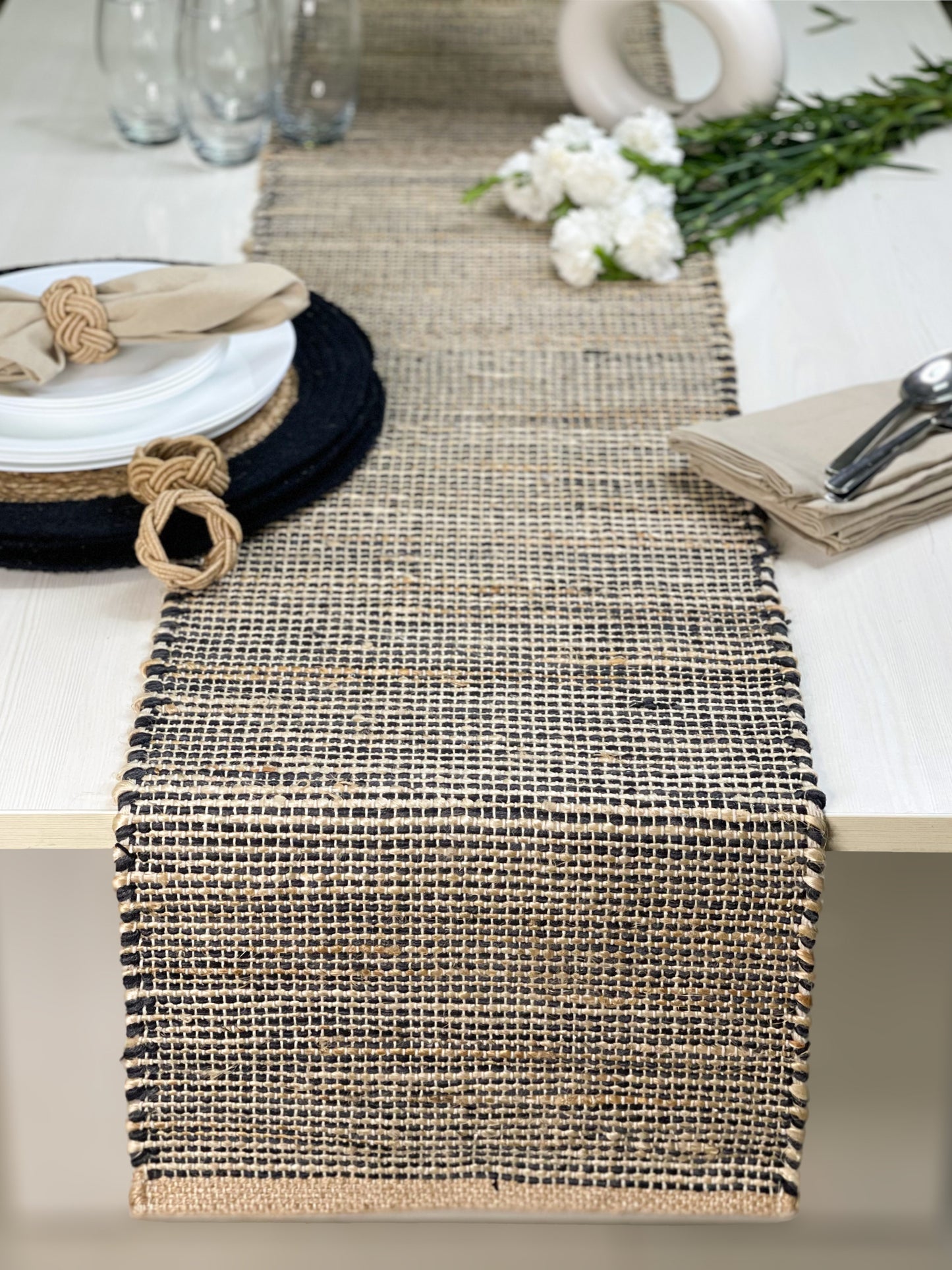OMBRE TABLE RUNNER, NATURAL-GRAY CHARCOAL, 13''x90''.